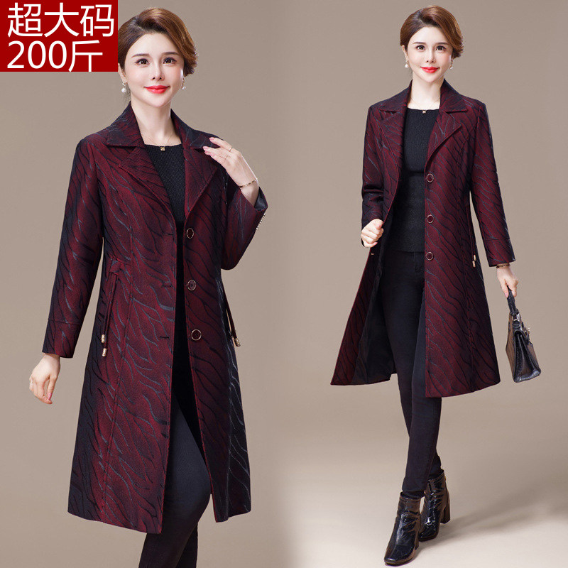 中老年女装春装新款中长款西装妈妈洋气加肥加大码风衣外套200斤
