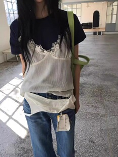 现bubble韩代TEMPTING女夏性感蕾丝边V领打底吊带背心实体秒发