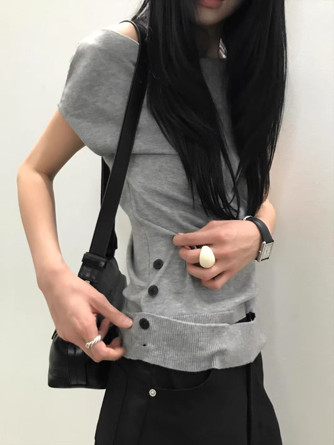 现～bubble韩代 AUBE 轻熟简洁针织短袖女实体秒发