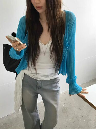 现bubble韩代东大门nuese薄款棉麻开衫防晒衣上衣罩衫女实体秒发