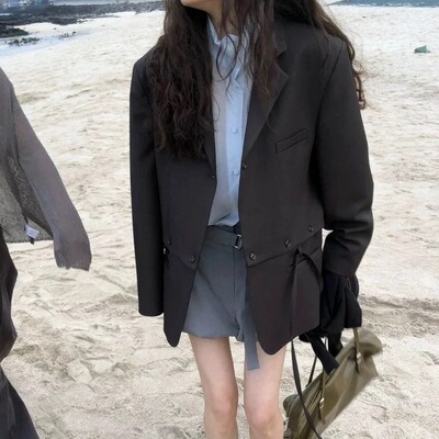 现bubble韩代lake韩国东大门设计感系带休闲西装外套实体秒发