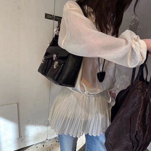 现bubble韩代LONDONFLAT 微透百褶p帘真两件衬衫实体秒发