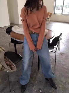 现～bubble韩代BREATHE冬洋气百搭设计感拆拼接袖针织衫实体秒发