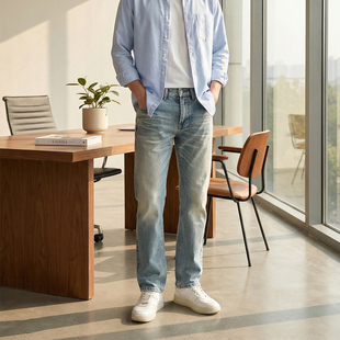 311 直筒牛仔裤 赤耳丹宁浅蓝复古怀旧14oz全棉无弹修身