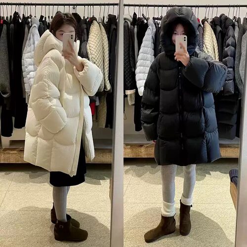 韩国中长款羽绒服女小个子超保暖大被子90白鸭绒400g外套泡芙云朵