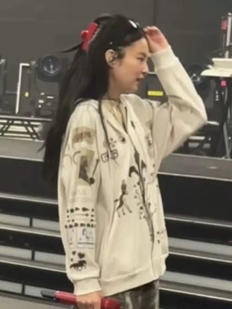 Suhoo韩国Jennie金智妮同款韩国涂鸦印花宽松连帽卫衣外套