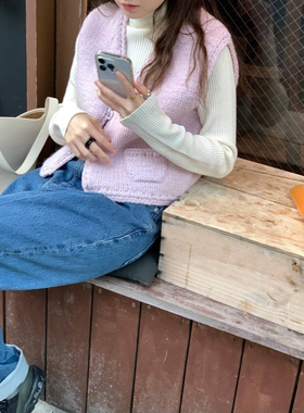 Suhoo韩国100%全羊毛美娜家lerobe 手工编织马甲开衫背心秋冬