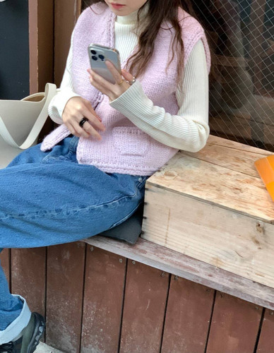 Suhoo韩国100%全羊毛美娜lerobe 手工编织马甲开衫背心秋冬小个子