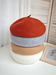 显脸小大版贝雷帽100%羊毛呢女蓓蕾秋冬新款韩版日系大头围画家帽