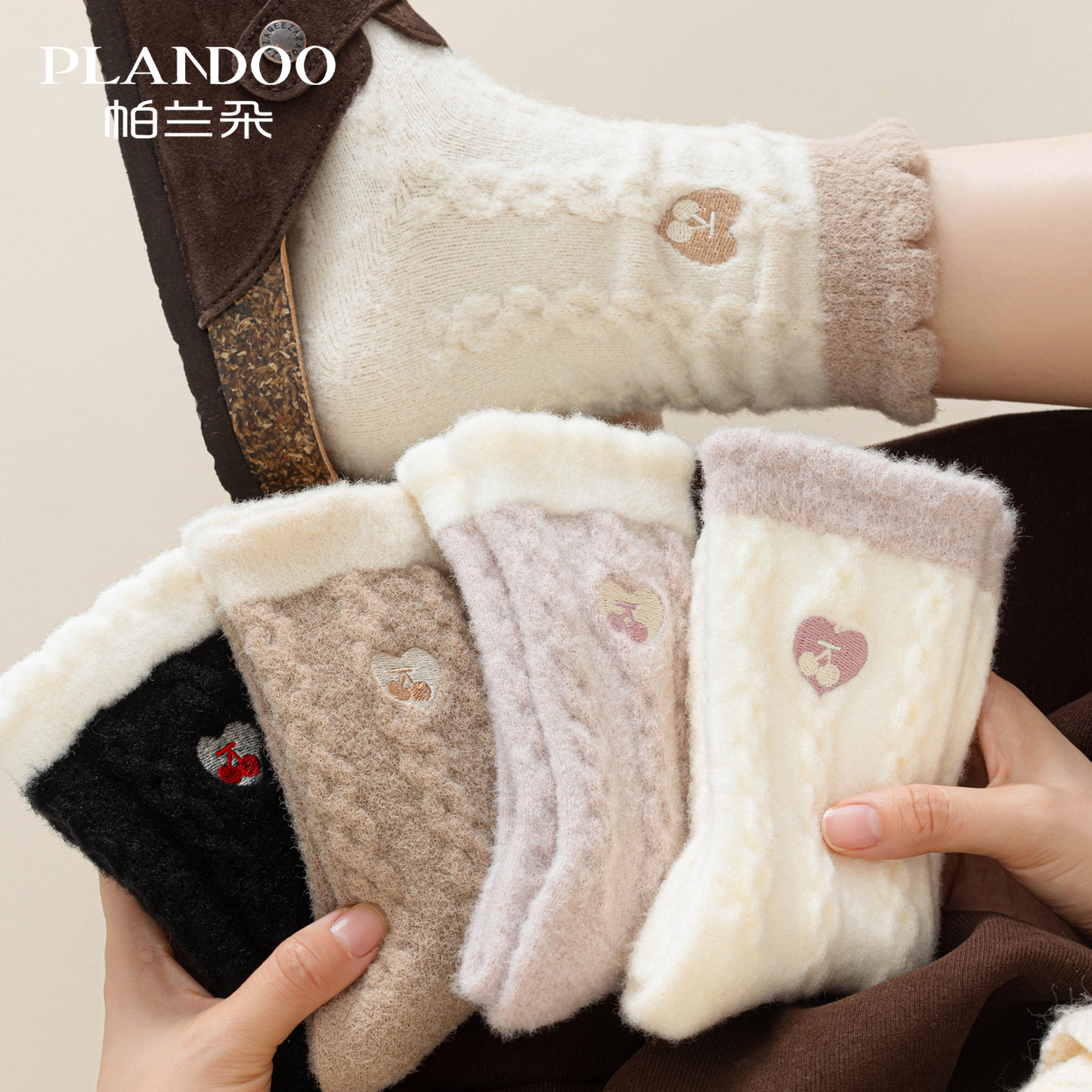 毛绒袜子女冬季加绒加厚可爱保暖中筒袜家居秋冬月子袜澳绒睡眠袜