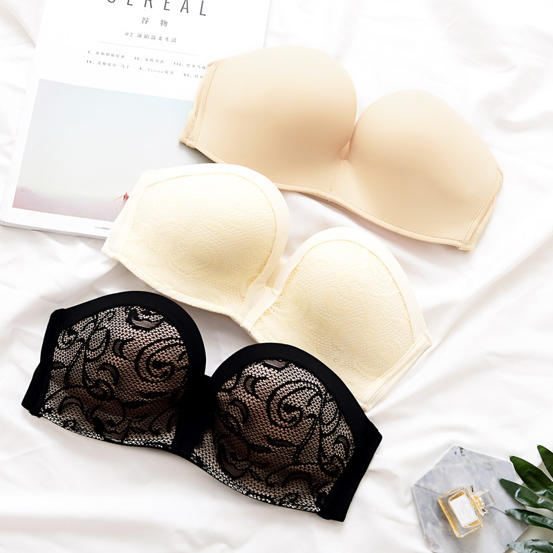 无肩带隐形内衣聚拢防滑薄款无痕上托无钢圈文胸收副乳婚纱白文胸