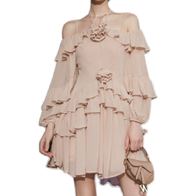 立体玫瑰乔其纱原创立裁连衣裙