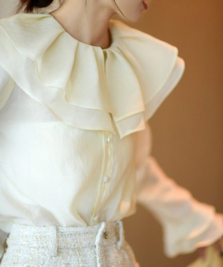 can11/11 00:00am 设计感小众双层荷叶领天然丝绵tencel衬衫