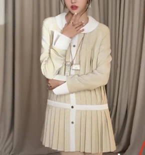 CAN 12/11 “Live In Bling”小香特种纱线立体压褶厚织衬衫裙