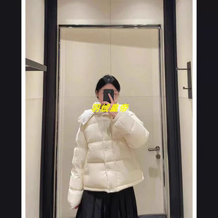 立体条纹印花 羽绒皇帝秋冬保暖米白色少女感90白鹅绒短款羽绒服