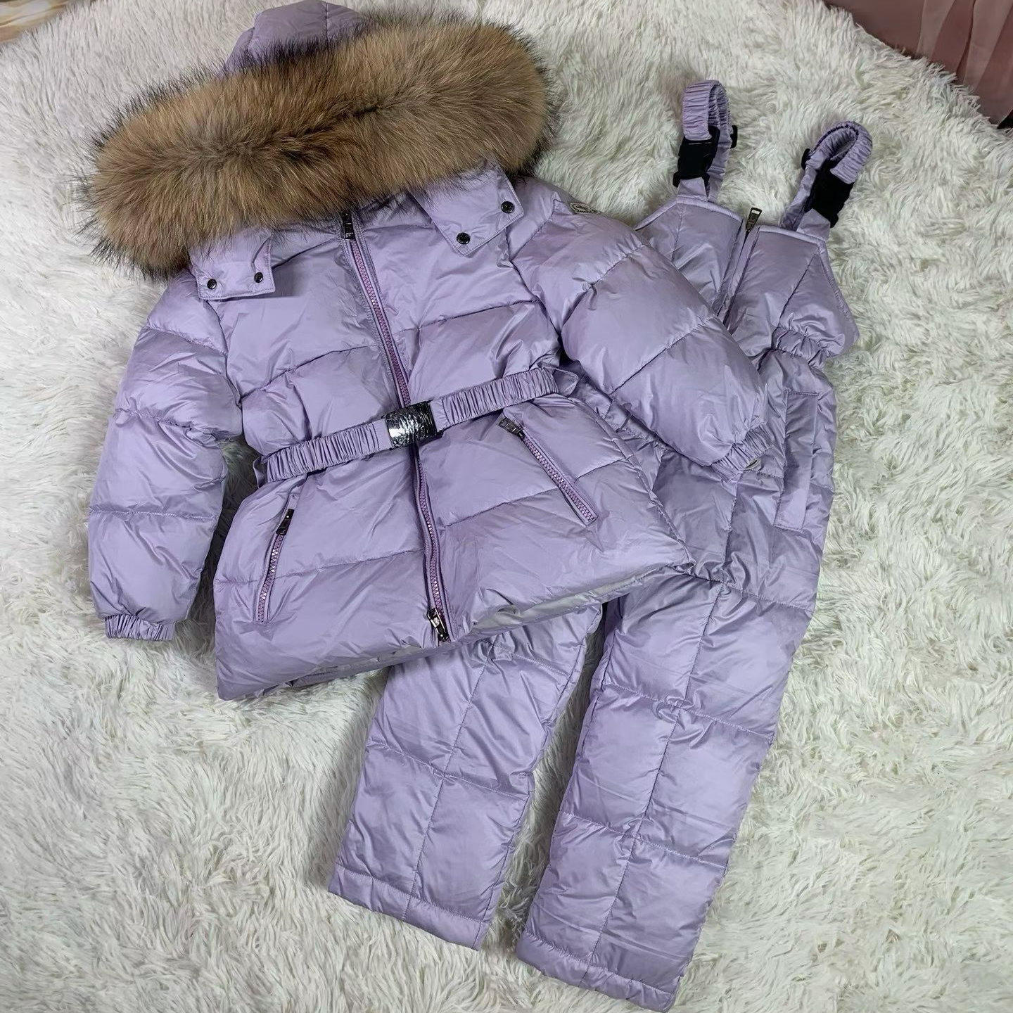显瘦女娃 羽绒皇帝FW新宠貉子毛领收腰保暖白鹅绒儿童羽绒服套装