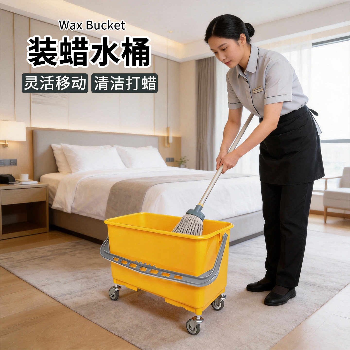 装蜡水桶可移动酒店保洁洗车清洗方形大容量带轮子清洁打蜡拖地桶