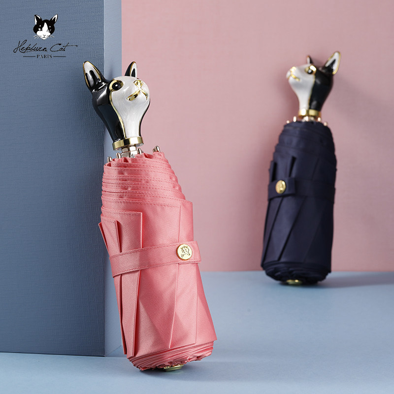 赫本猫正品五折伞猫头手柄折叠伞缎面防晒防紫外线礼盒款太阳伞女