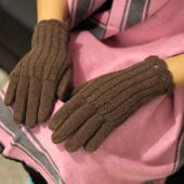 日本羊毛手套女冬加厚防寒文艺素色麻花开车户外保暖手套简约百搭