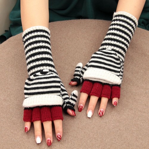 日本针织翻盖手套半指保暖防寒