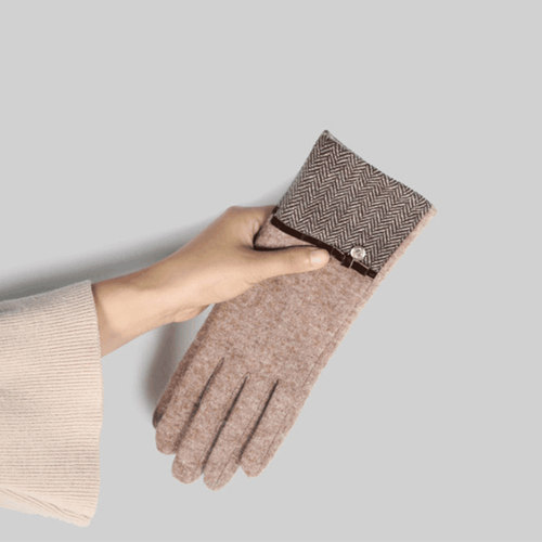 韩国新品羊毛人字纹加绒加厚手套