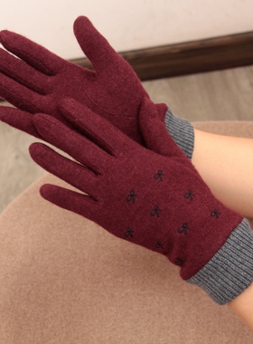 出口日本初秋薄款气质羊毛分指手套可爱蝴蝶结户外防寒骑车女五指