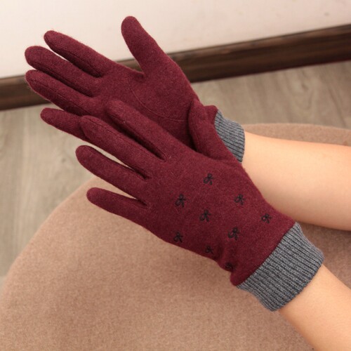 羊毛分指薄款蝴蝶结手套保暖防寒