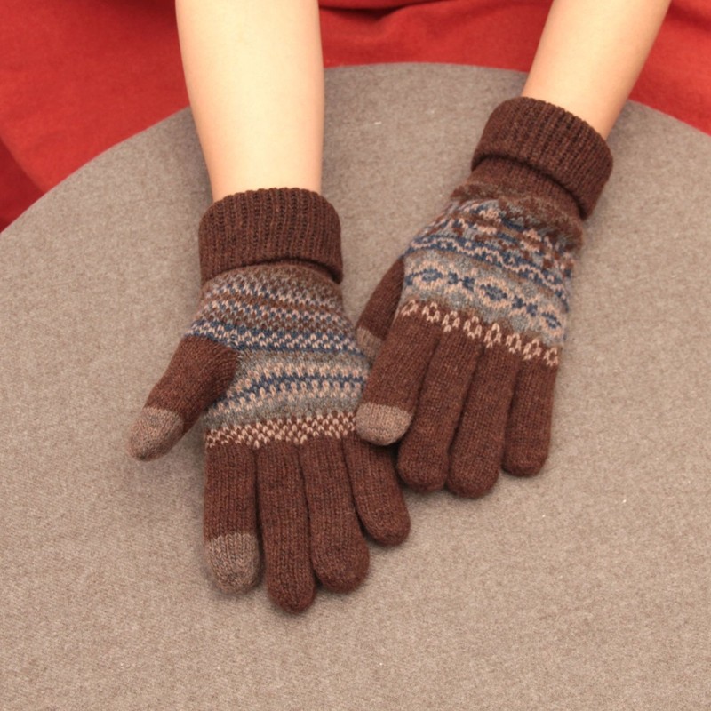 韩版秋冬保暖羊毛针织手套复古男士双层加绒触屏手套分指骑车学生