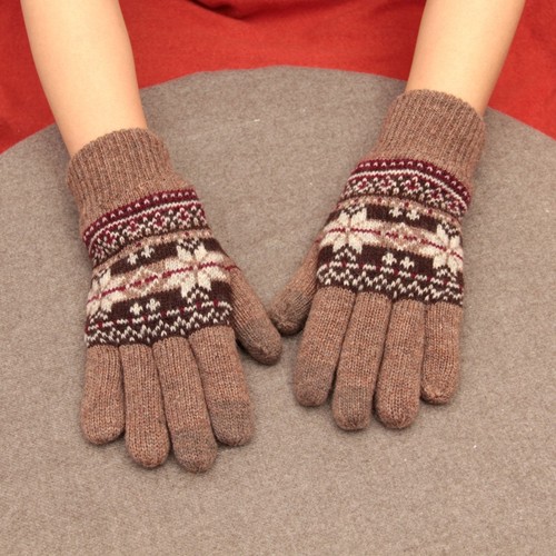 羊毛男士双层雪花情侣保暖手套