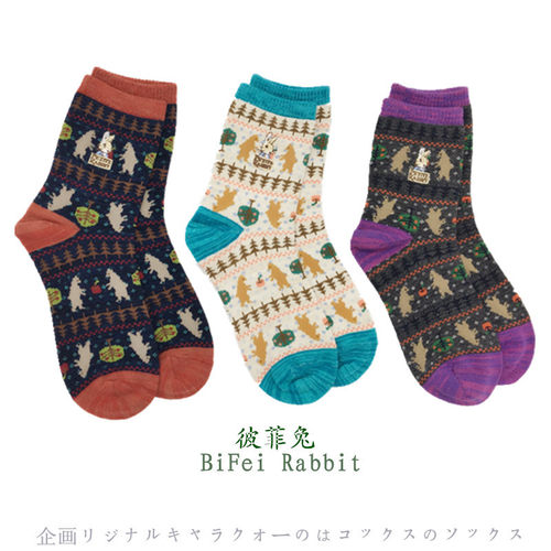 棉袜复古花纹保暖女士秋冬季中筒