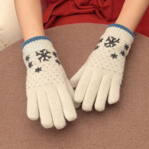 雪花双层加绒加厚文艺白色手套