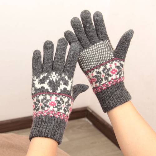 雪花小鹿加绒加厚保暖手套触屏女