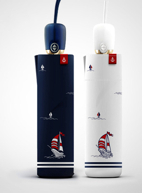 韩国小清新海军风帆船太阳伞高档礼盒晴雨伞黑胶超强防晒清新晴雨