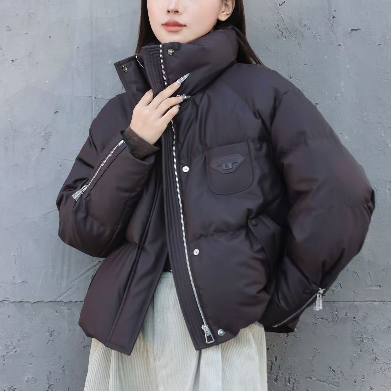 商场正品2025冬季新款羽绒服女短款蛋白皮小个子宽松立领工装外套