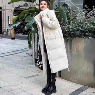 妙彩依恋加厚羽绒服女2025新款冬装韩版宽松保暖白鸭绒过膝中长款