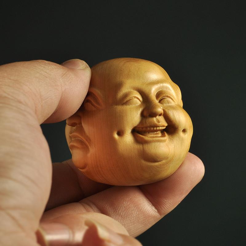 黄杨木雕喜怒哀乐手把件弥勒佛笑佛随身盘玩实木工艺品四面佛摆件
