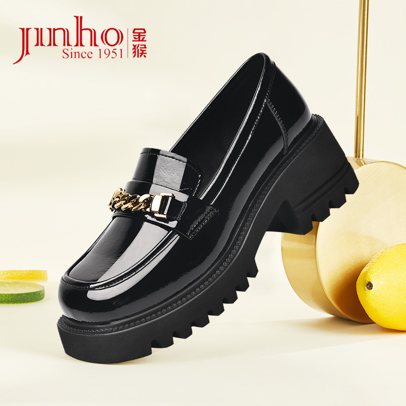 金猴官方品牌店正品女鞋秋季新款黑色真皮小皮鞋女英伦工作通勤正