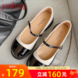 女鞋 金猴玛丽珍鞋 小皮鞋 平底圆头拼色小香风女单鞋 女春季