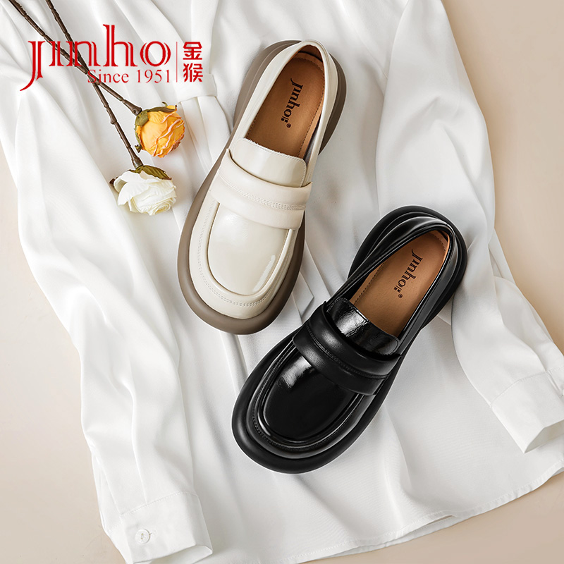 金猴官方品牌店正品女鞋春季新款牛皮时尚百搭厚底真皮复古英伦风