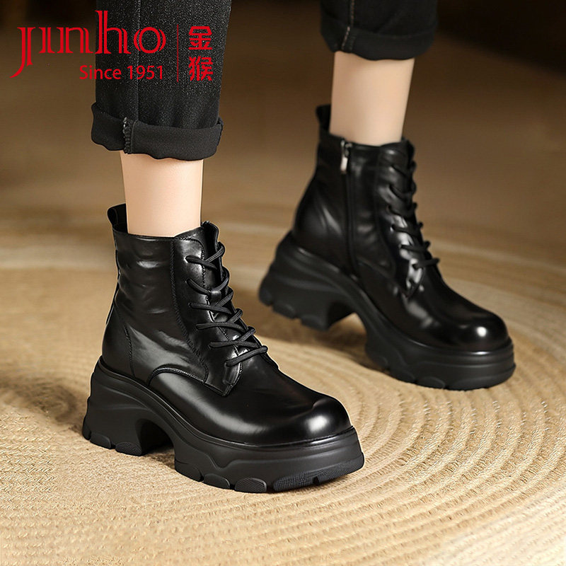 金猴女靴2025冬季新款厚底马丁靴女黑色短靴英伦风牛皮增高靴子,女鞋,马丁靴,淘宝优惠券,粉丝福利购,淘宝优惠卷