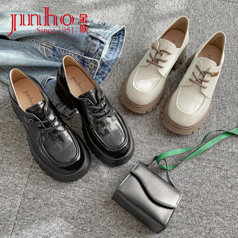 金猴厚底乐福鞋女2024春季新款时尚英伦风法式休闲粗跟增高小皮鞋,女鞋,乐福鞋（豆豆鞋）,淘宝优惠券,粉丝福利购,淘宝优惠卷