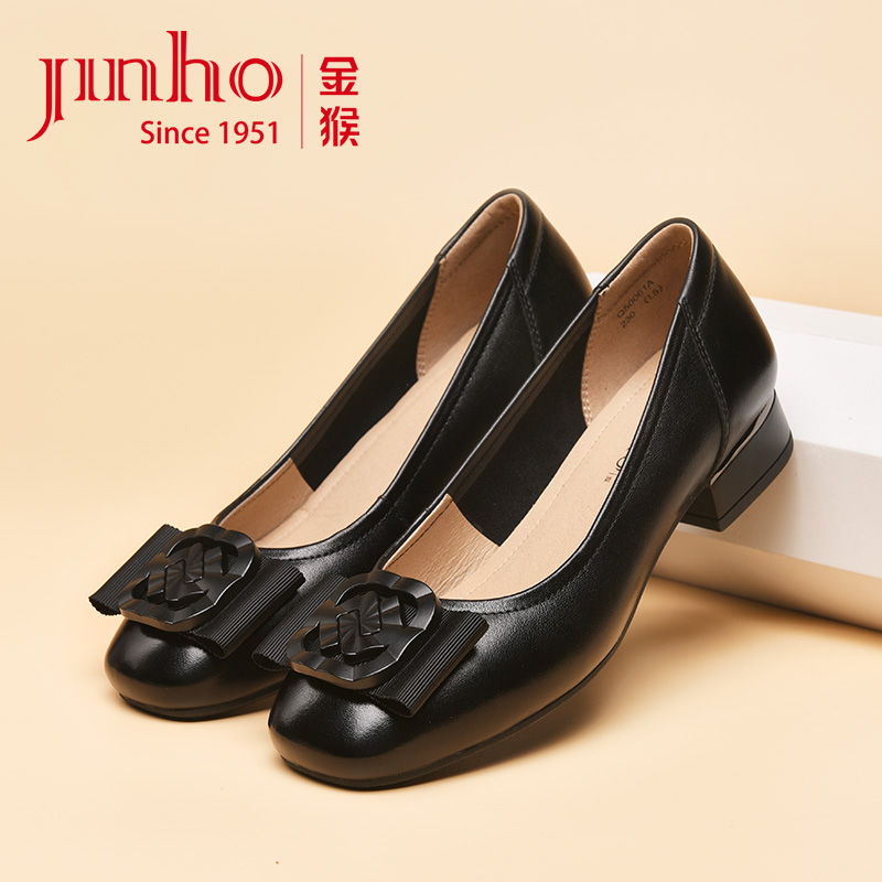 金猴官方品牌店正品女鞋春季新款官方正品牛皮软底低跟套脚休闲女