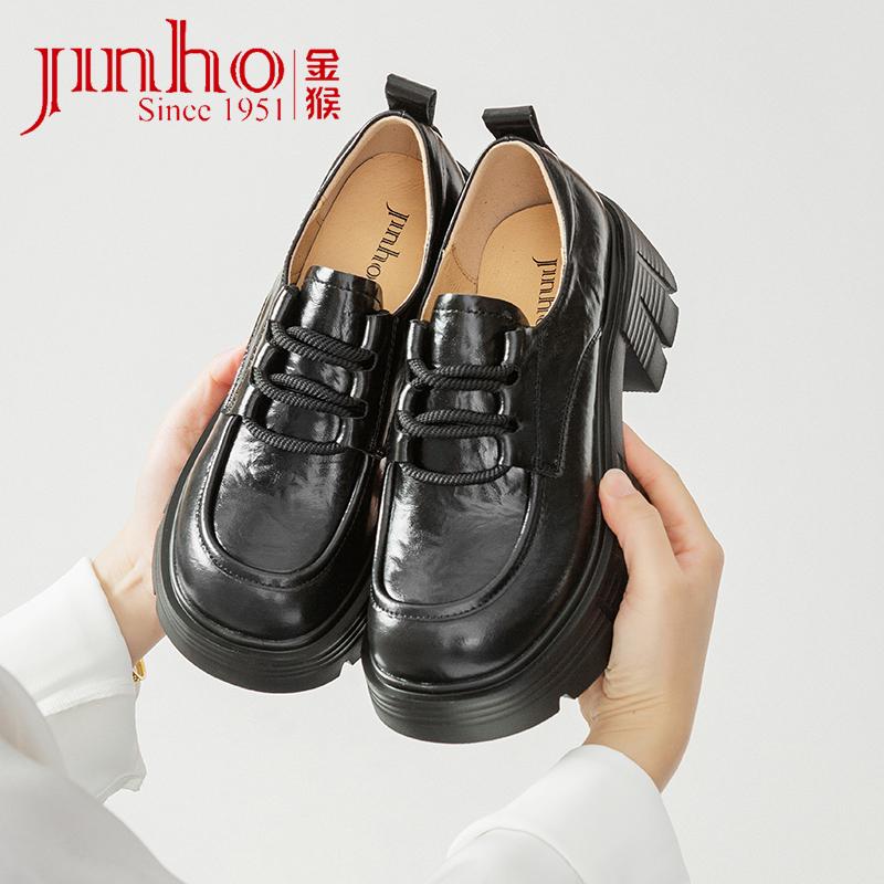 金猴粗跟厚底深口乐福鞋