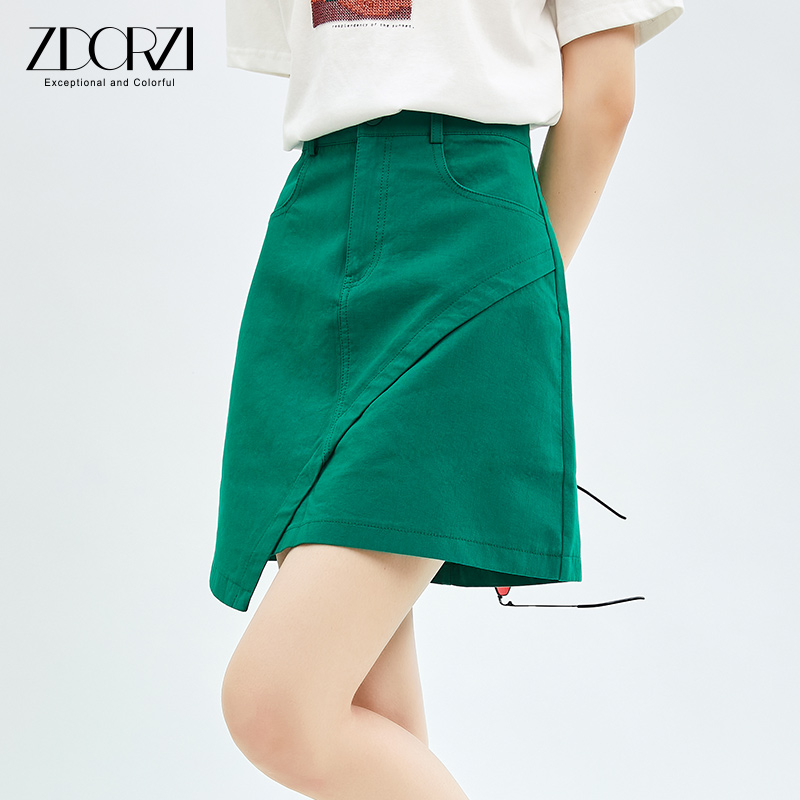 卓多姿a字高腰半身裙女2023夏季新款枚红色裙子小个子黑色短裙