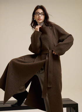 轻奢大翻领两穿含驼绒双面呢大衣25秋冬季过膝长款女式羊毛呢