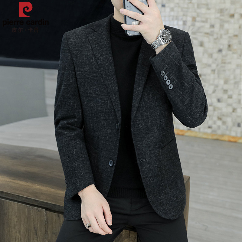 皮尔卡丹西服外套男韩版高级感老钱风正装2026新款商务休闲小西装