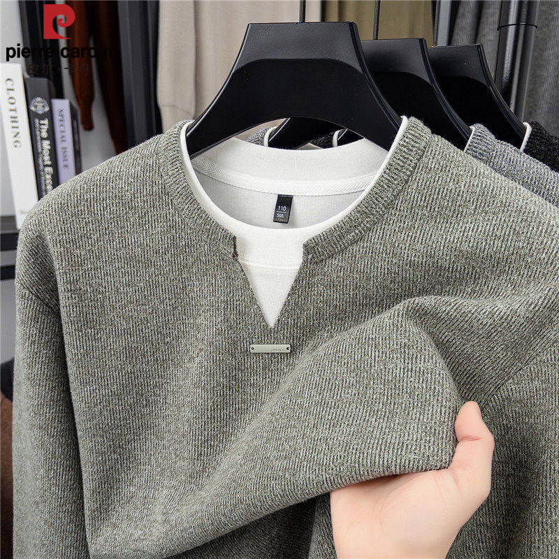 皮尔卡丹假两件卫衣男短款休闲高级感秋冬加厚2026新款内搭打底衫,男装,卫衣,淘宝优惠券,粉丝福利购,淘宝优惠卷