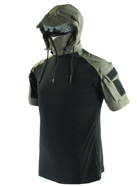 犀兕合甲黑色军绿拼色短袖战术T恤GEN3改款战斗上衣YKK风帽可拆