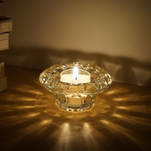 《玉盘》玻璃蜡烛杯浪漫光影氛围感烛台灯台底座托烛光晚餐道具
