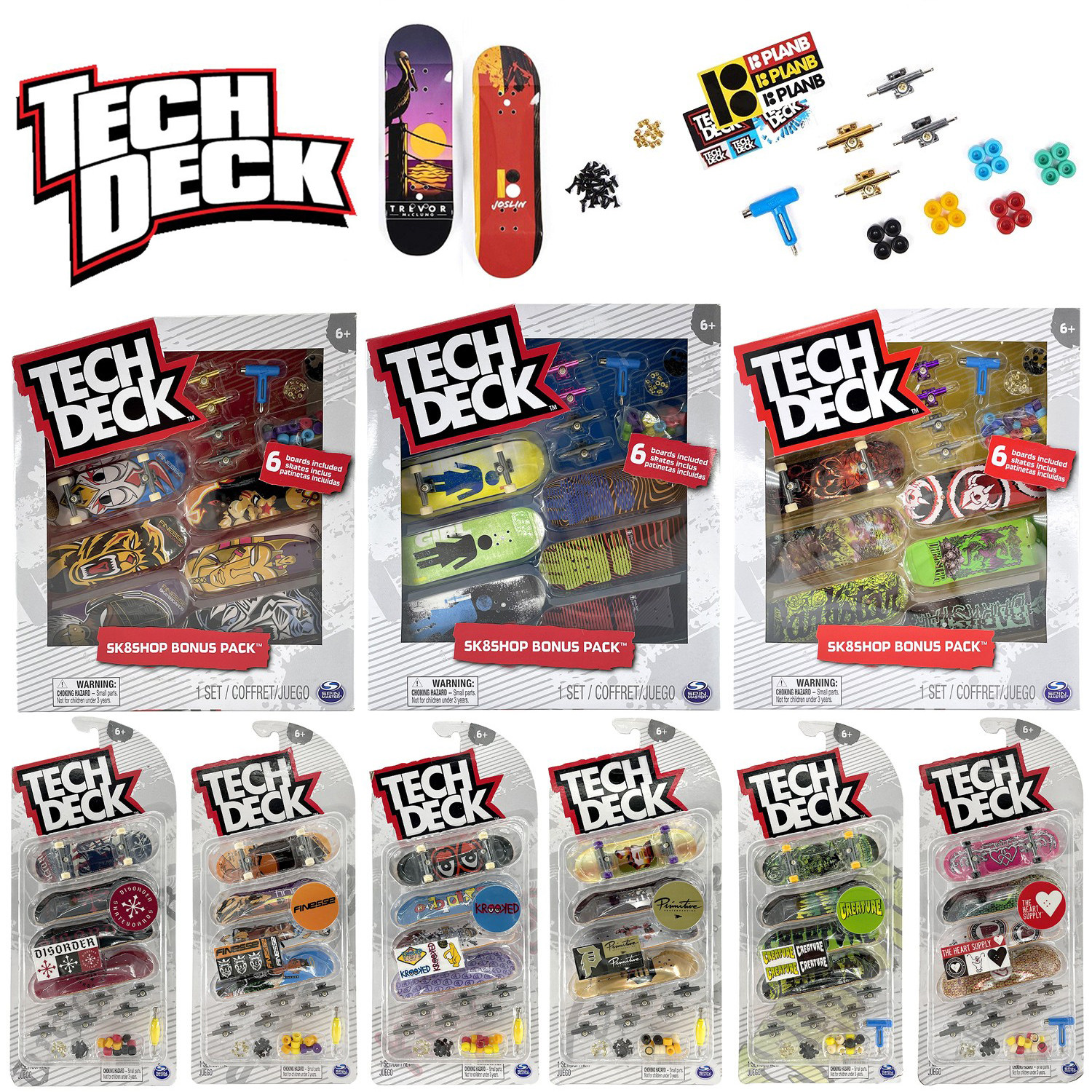 tech deck专业32mm手指滑板可换桥轴承滑轮配件工具四个装6个套装